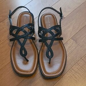 Kelly & Katie 8.5 Flat Sandals Brown with Black Straps